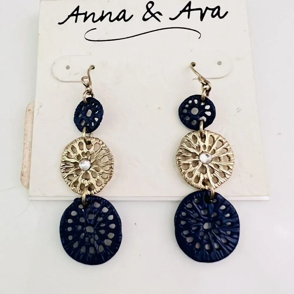 Anna & Ava Earrings Dangle Drop  Circlessilver Blue Tone 4554